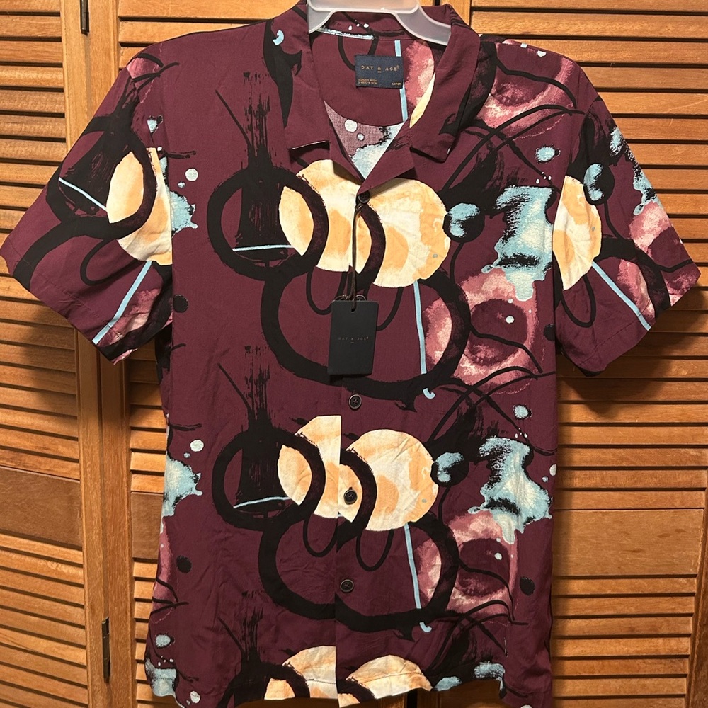 Day & Age Zephyr Strokes Abstract Designs Wine Colored Shirt